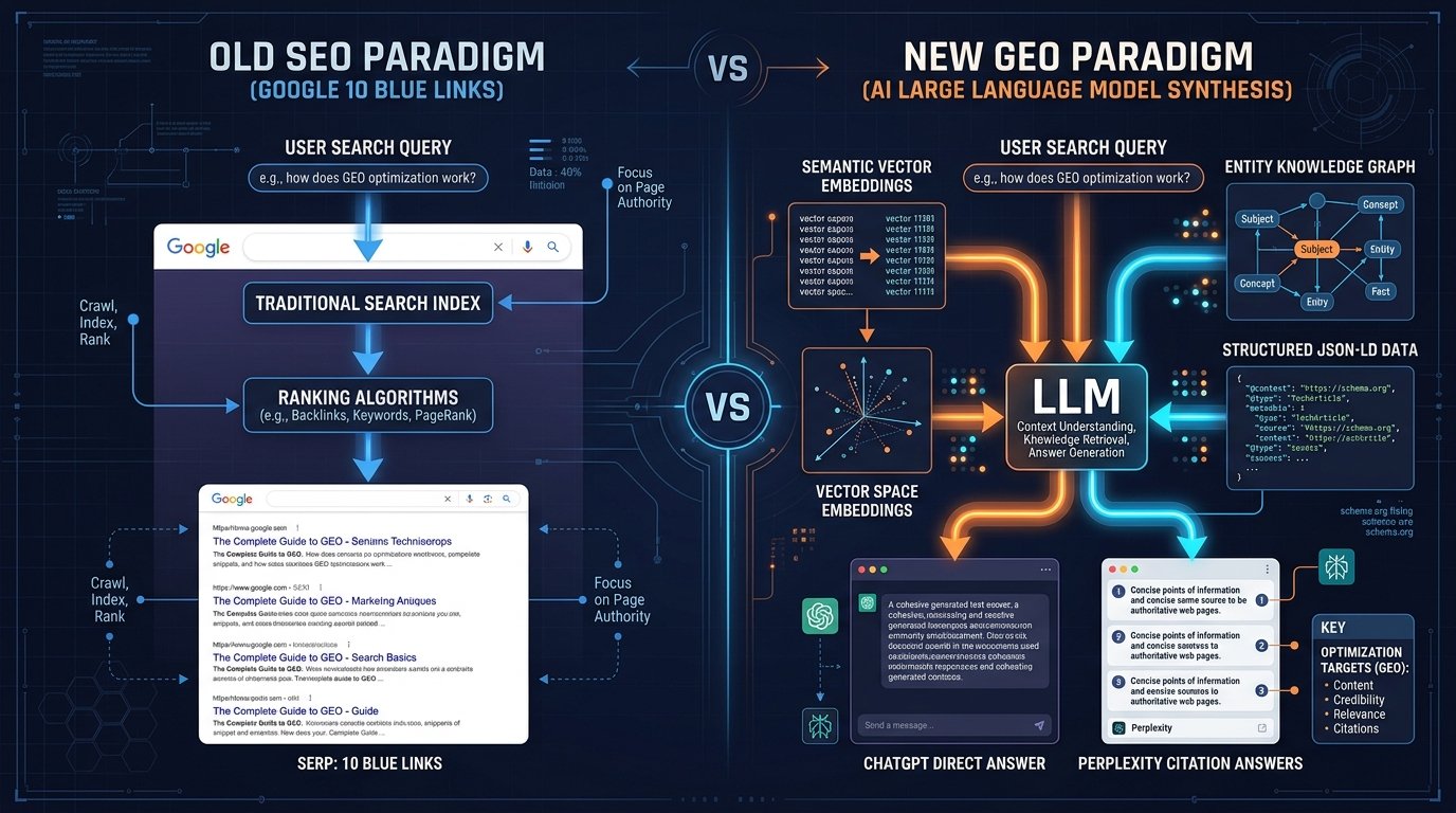 Old SEO Paradigm vs New GEO Generative Engine Optimization Architecture